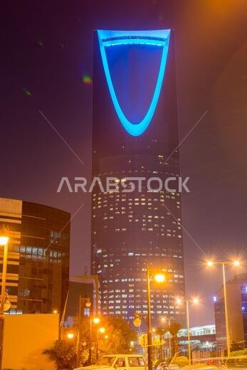 Night view with neon light of Kingdom tower , the tallest building in the Kingdom of Saudi Arabia.