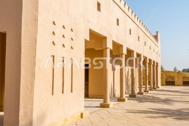 Historic buildings in Dariyah clay castle, also as Dereyeh and Dariyya, a town in Riyadh, Saudi Arabia, original home of the Saudi royal family, the c