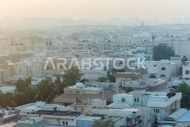 Aerial view of dawn of Riyadh with building rooftops