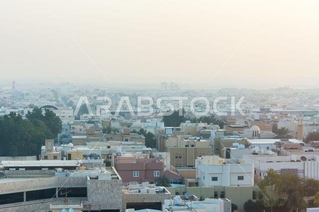 منظر جوي لفجر الرياض مع أسطح المباني