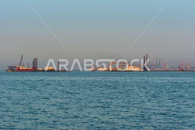 Offshore petroleum platform operated by American company at the sea of Dammam, Saudi Arabia