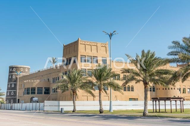 A clay castle building at the corniche park in Dammam, Sudi Arabia