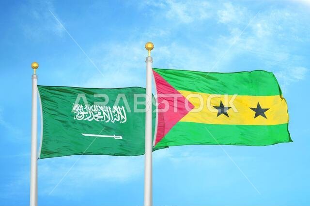 Saudi Arabia and Sao Tome and Principe two flags on flagpoles
