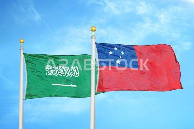 Saudi Arabia and Samoa two flags on flagpoles and blue cloudy sky