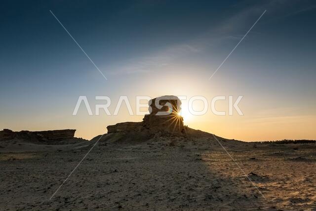 Beautiful Sunset Desert landscape near Al Sarar Saudi Arabia.