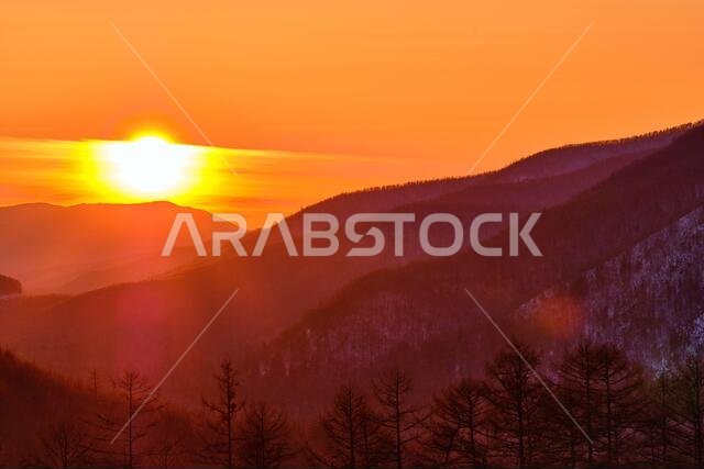 Sunset among the mountains on the road Lidoga-Vanino Khabarovsk territory