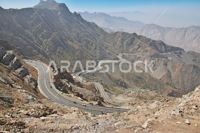 The road of Hejaz Mountains close Taif city in Makkah Province Saudi Arabia