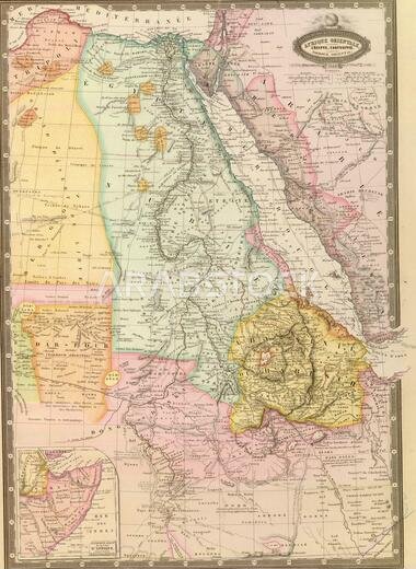 Antique map of Northeast Africa   showing Egypt, Tripoli, Sudan, Abyssinia, Saudi Arabia and Palestine From Atlas by F. A. Garnier, 1862.