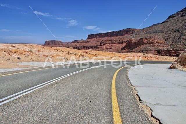 The road in Al Shaq Great Canyon, Saudi Arabia