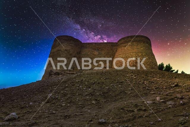 Tarut castle night milky-way star sky background. QATIF -SAUDI ARABIA.
