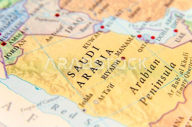 خريطة جغرافية للمملكة العربية السعودية مع المدن الرئيسية