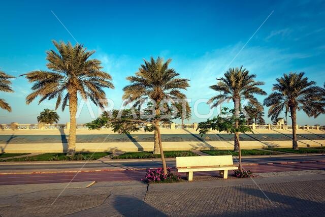 منظر صباحي رائع في كورنيش الخبر - الخبر، المملكة العربية السعودية.