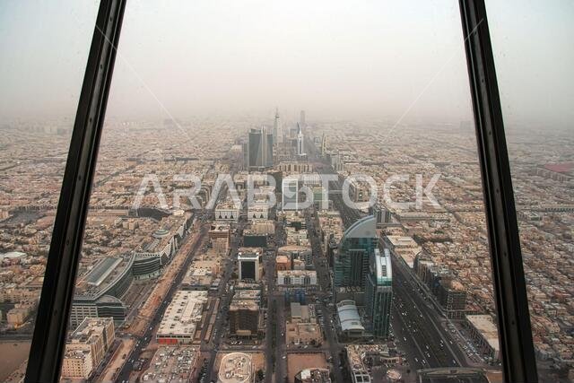 The view on downtown from Sky bridge in Kingdom Centre, Burj Al-Mamlaka in Riyadh, Saudi Arabia