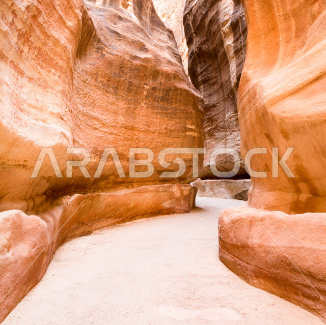 Creative image of a cave among the rocks, rock formations, desert nature, tourist attractions, desert path