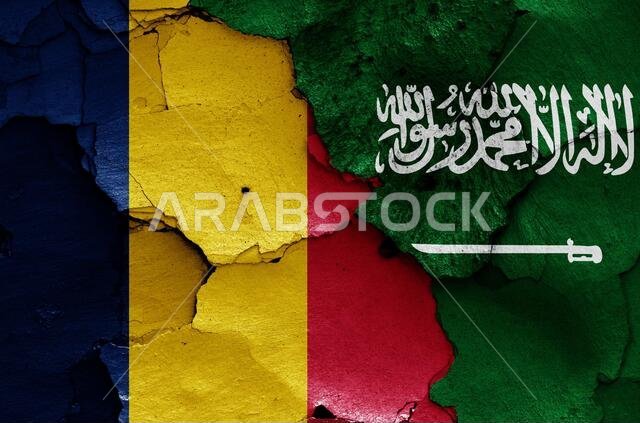 أعلام تشاد والمملكة العربية السعودية مرسومة على جدار متصدع