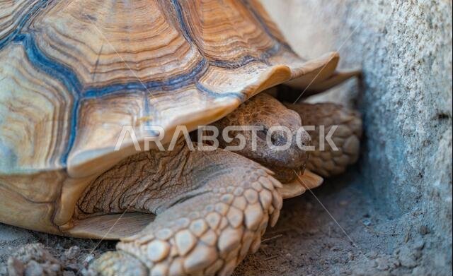Close up shot of desert tortoise (Gopherus agassizii and Gopherus morafkai), also known as desert turtles, are two species of tortoise. desert tortois