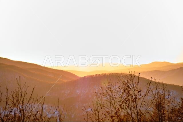 Sunset among the mountains on the road Lidoga-Vanino Khabarovsk territory