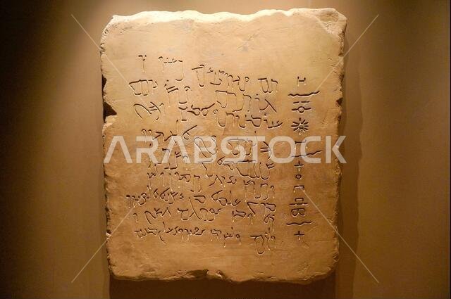 Ancient writings displayed at the National Museum in Riyadh, Kingdom of Saudi Arabia, Middle East. Photo taken on August 9, 2017.
