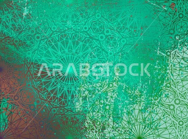 خلفية إسلامية مؤكسدة لزخرفة نحاسية. خلفية خضراء.