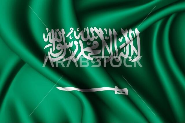 صورة ثلاثية الأبعاد لعلم المملكة العربية السعودية الحريري وهو يرفرف