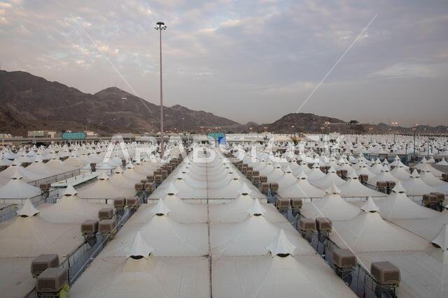 Makkah, Saudi Arabia : Landscape of Mina, City of Tents, the area for hajj pilgrims to camp during jamrah 'stoning of the devil' ritual - August 1, 20