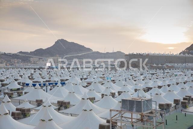 Makkah, Saudi Arabia : Landscape of Mina, City of Tents, the area for hajj pilgrims to camp during jamrah 'stoning of the devil' ritual - August 1, 20