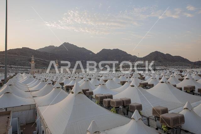 Makkah, Saudi Arabia : Landscape of Mina, City of Tents, the area for hajj pilgrims to camp during jamrah 'stoning of the devil' ritual - August 1, 20