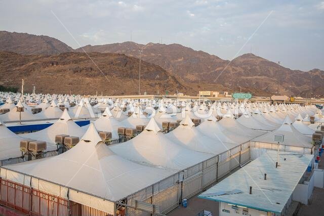 Makkah, Saudi Arabia : Landscape of Mina, City of Tents, the area for hajj pilgrims to camp during jamrah 'stoning of the devil' ritual - August 1, 20