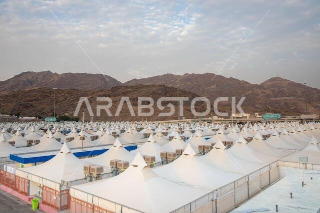 Makkah, Saudi Arabia : Landscape of Mina, City of Tents, the area for hajj pilgrims to camp during jamrah 'stoning of the devil' ritual - August 1, 20