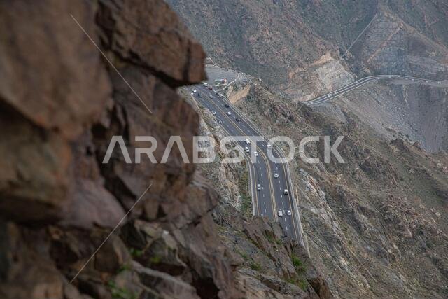 صخور على جبال في الطائف، المملكة العربية السعودية