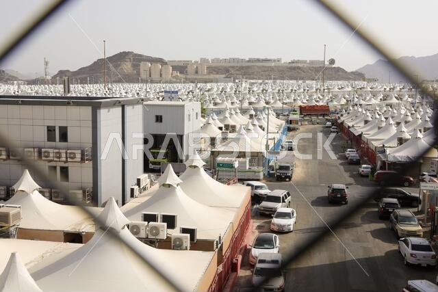 Makkah, Saudi Arabia : Landscape of Mina, City of Tents, the area for hajj pilgrims to camp during jamrah 'stoning of the devil' ritual - August 1, 20