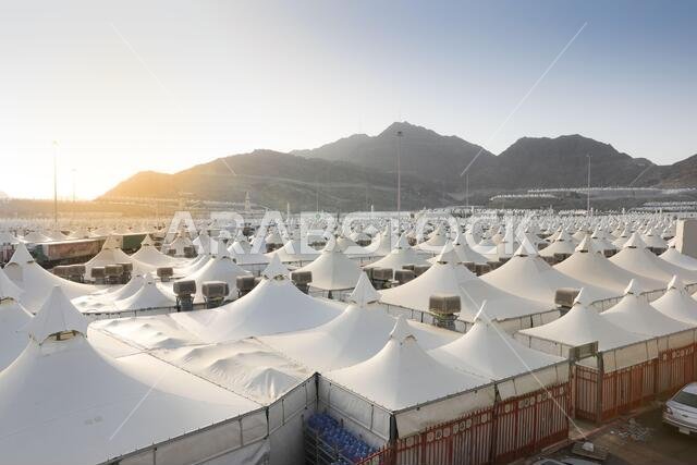Makkah, Saudi Arabia : Landscape of Mina, City of Tents, the area for hajj pilgrims to camp during jamrah 'stoning of the devil' ritual - August 1, 20