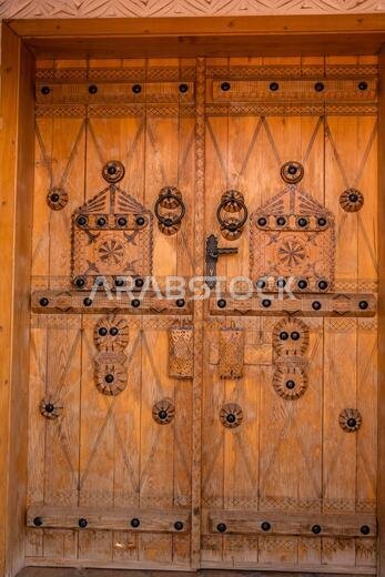 Traditional wood door carvings, Riyadh Province, Saudi Arabia