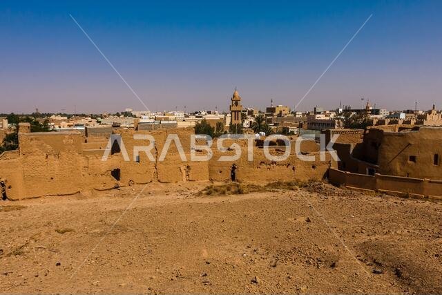 The ruined and partially restored traditional mud brick houses in Al Majmaah, Saudi Arabia