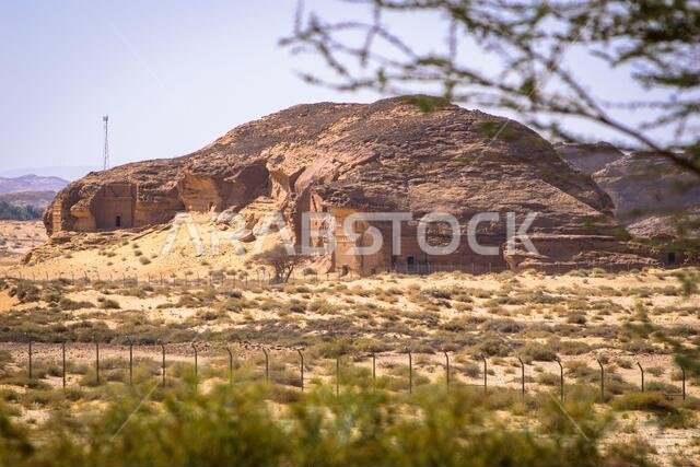 Several monumental rock-cut tombs craved by Nabateans at Madain Salih archaeological site