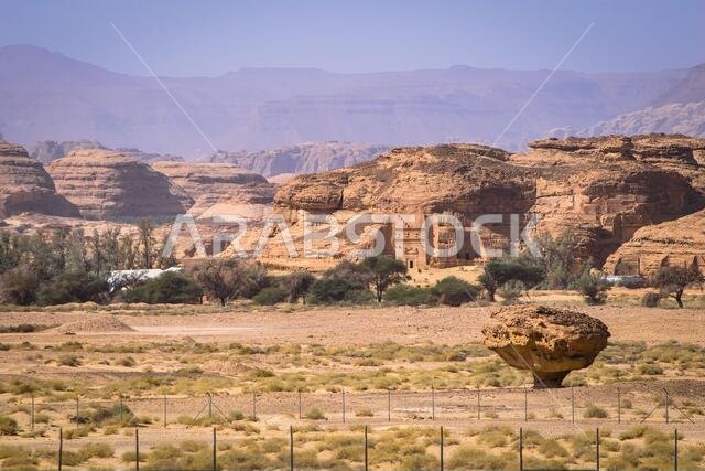 Several monumental rock-cut tombs craved by Nabateans at Madain Salih archaeological site