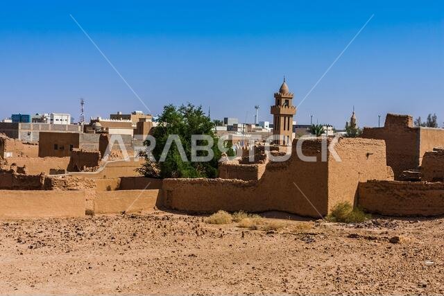 The ruined and partially restored traditional mud brick houses in Al Majmaah, Saudi Arabia