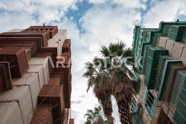 old Jeddah , Neighborhood historical city of JeddahIn a cloudy skyold house . Saudi Heritage. ksa