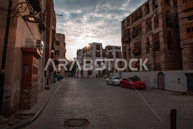 old Jeddah City .Historic City of Jeddah,old Houses , in a cloudy sky Saudi Heritage.Jeddah, Saudi Arabi