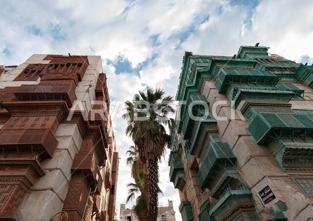 old Jeddah , Neighborhood historical city of JeddahIn a cloudy skyold house . Saudi Heritage. ksa