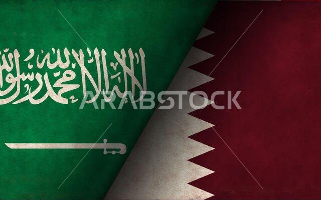 Grunge country flag illustration / Saudi arabia vs Qatar (Political or economic conflict, Rival )