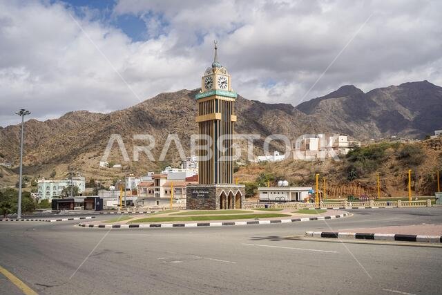 Rijal Alma / Saudi Arabia - January 23, 2020: The Clock Roundabout