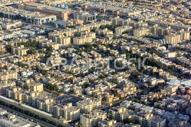 Riad, Saudi Arabia, February 14 2020: Aerial view of Riyadh downtown in Saudi Arabia. Photos were taken from the Skybridge in the Kingdom Tower