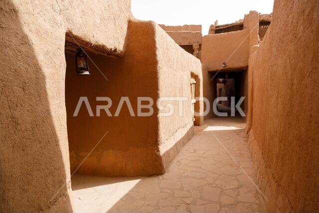Ushaiger, Ar Riyadh in Saudi Arabia. A traditional restored village made of clay bricks. Ushaiger is one of the Heritage Villages in the Kingdom of Sa