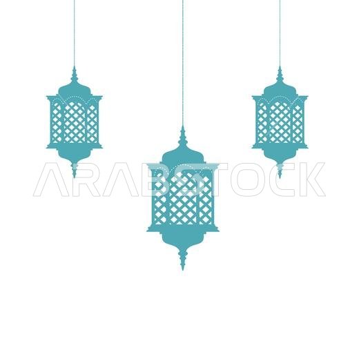 Decorative traditional Arabian vintage style lanterns, isolated on a white background. Blue middle eastern lamp pattern illustration.