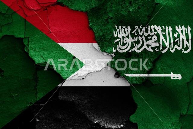 أعلام السودان والسعودية مرسومة على جدار متصدع