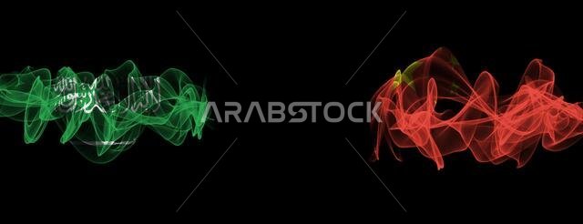Flags of Saudi Arabia and China on Black background, Saudi Arabia vs China Smoke Flags