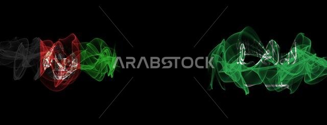 Flags of Afghanistan and Saudi Arabia on Black background, Afghanistan vs Saudi Arabia Smoke Flags