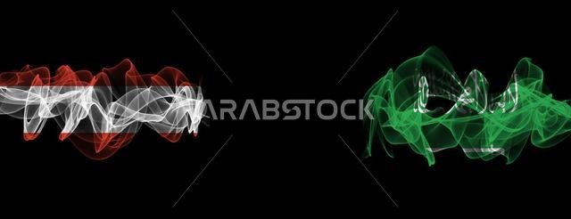 Flags of Austria and Saudi Arabia on Black background, Austria vs Saudi Arabia Smoke Flags