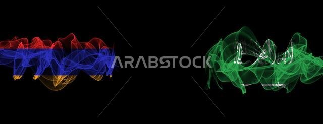 Flags of Armenia and Saudi Arabia on Black background, Armenia vs Saudi Arabia Smoke Flags